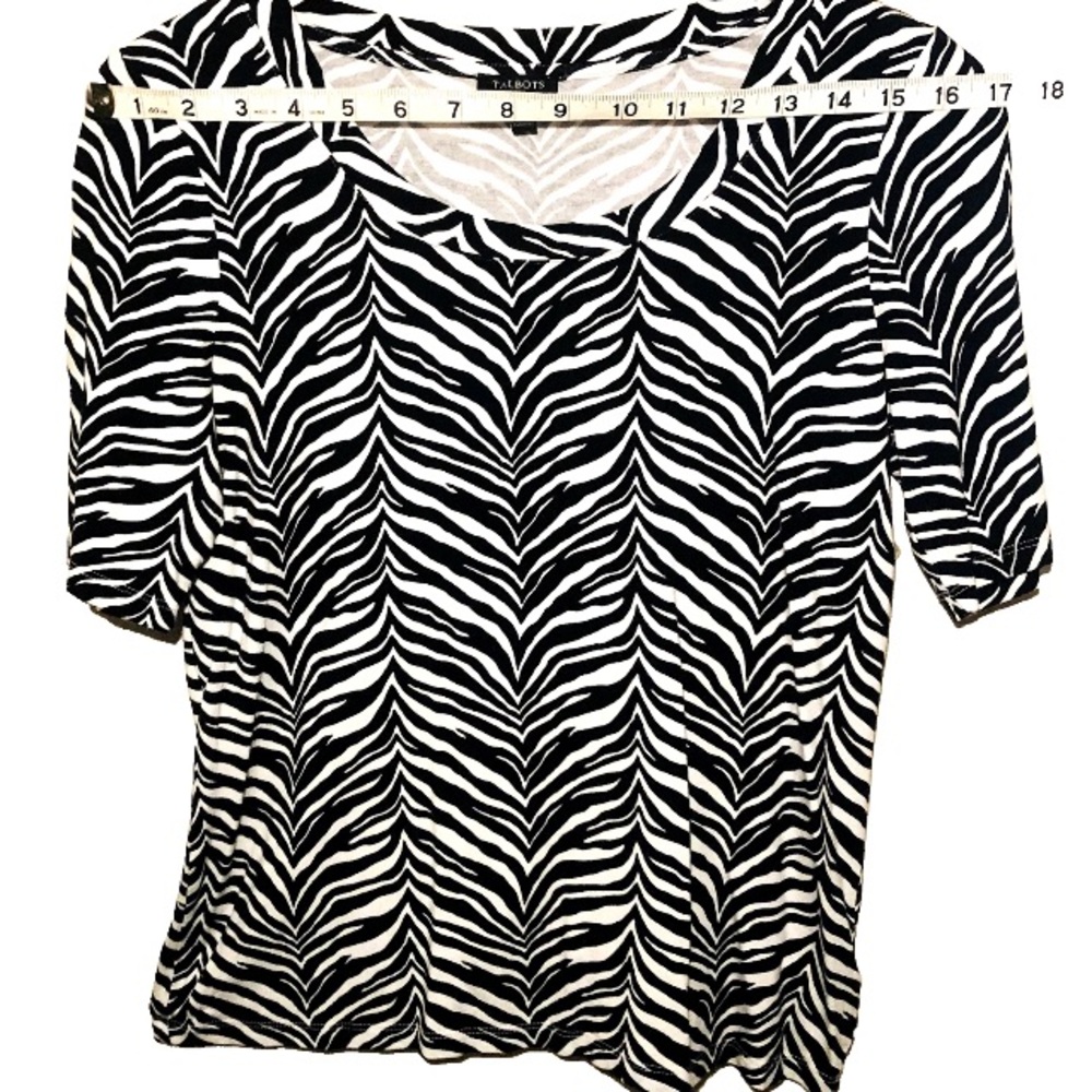 Talbots Black and White Zebra Scoop Neck Short Sleeve Top Women’s Size Petite M - Picture 8 of 11